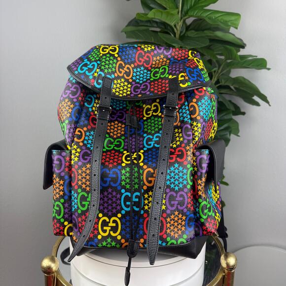 💎✨ Authentic Gucci GG Supreme Monogram Psychedelic Double Backpack - Picture 3 of 5